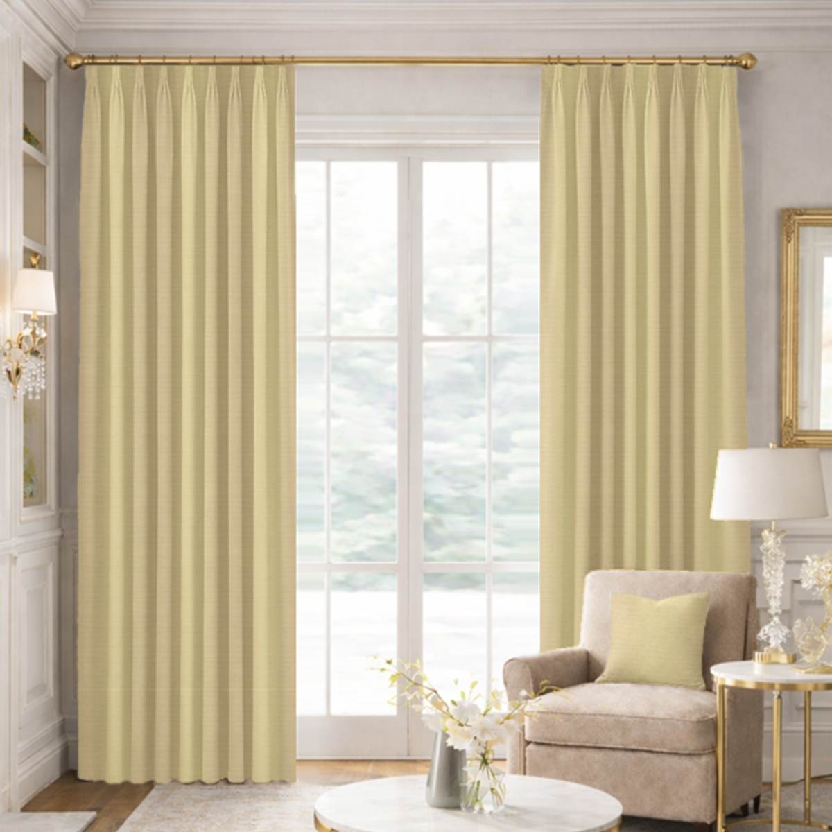 Custom Tailored Pleat Drapes in Premium Silk Dupioni - Champagne