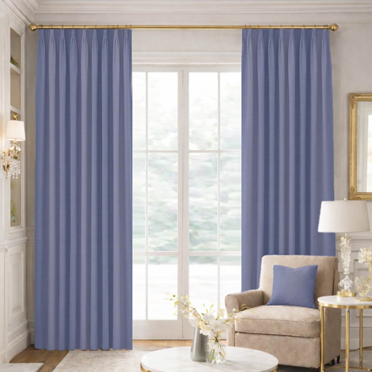 Custom Tailored Pleat Drapes in Premium Silk Dupioni - Navy