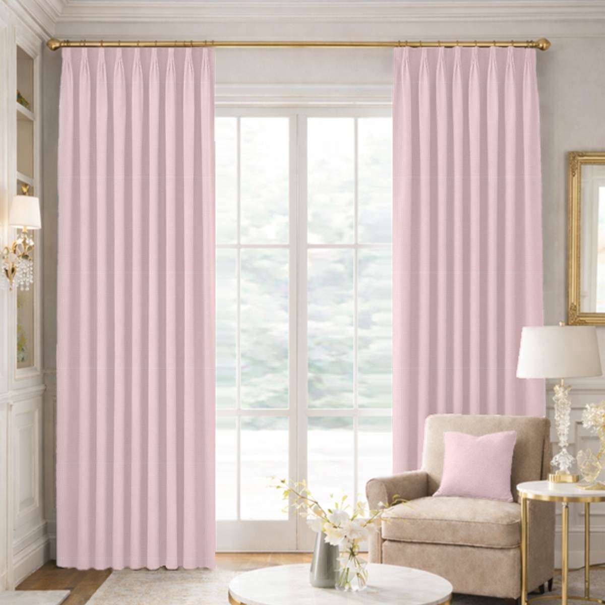 Custom Tailored Pleat Drapes in Woven Cotton - Petal