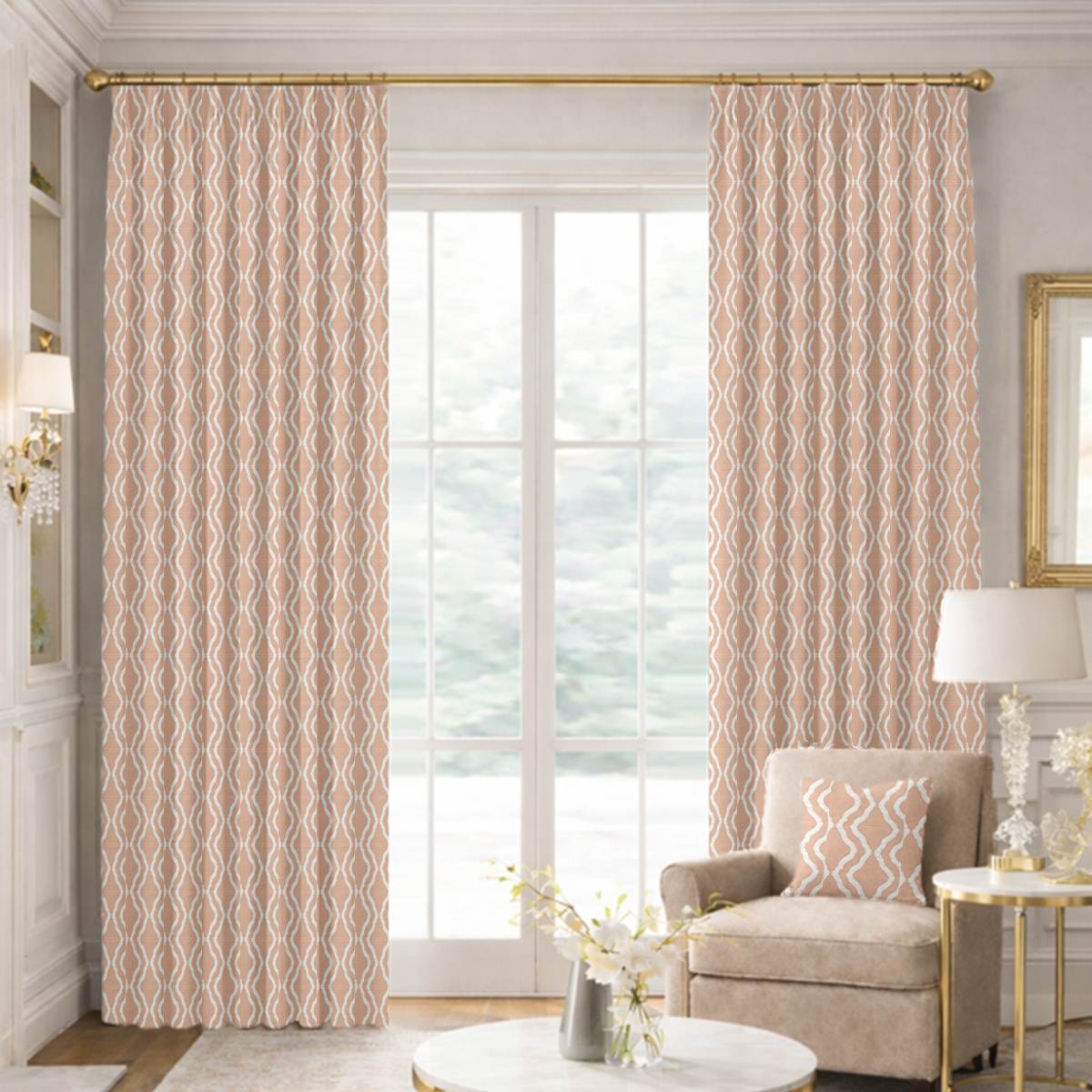 Custom Tailored Pleat Drapes in Flusso Blush