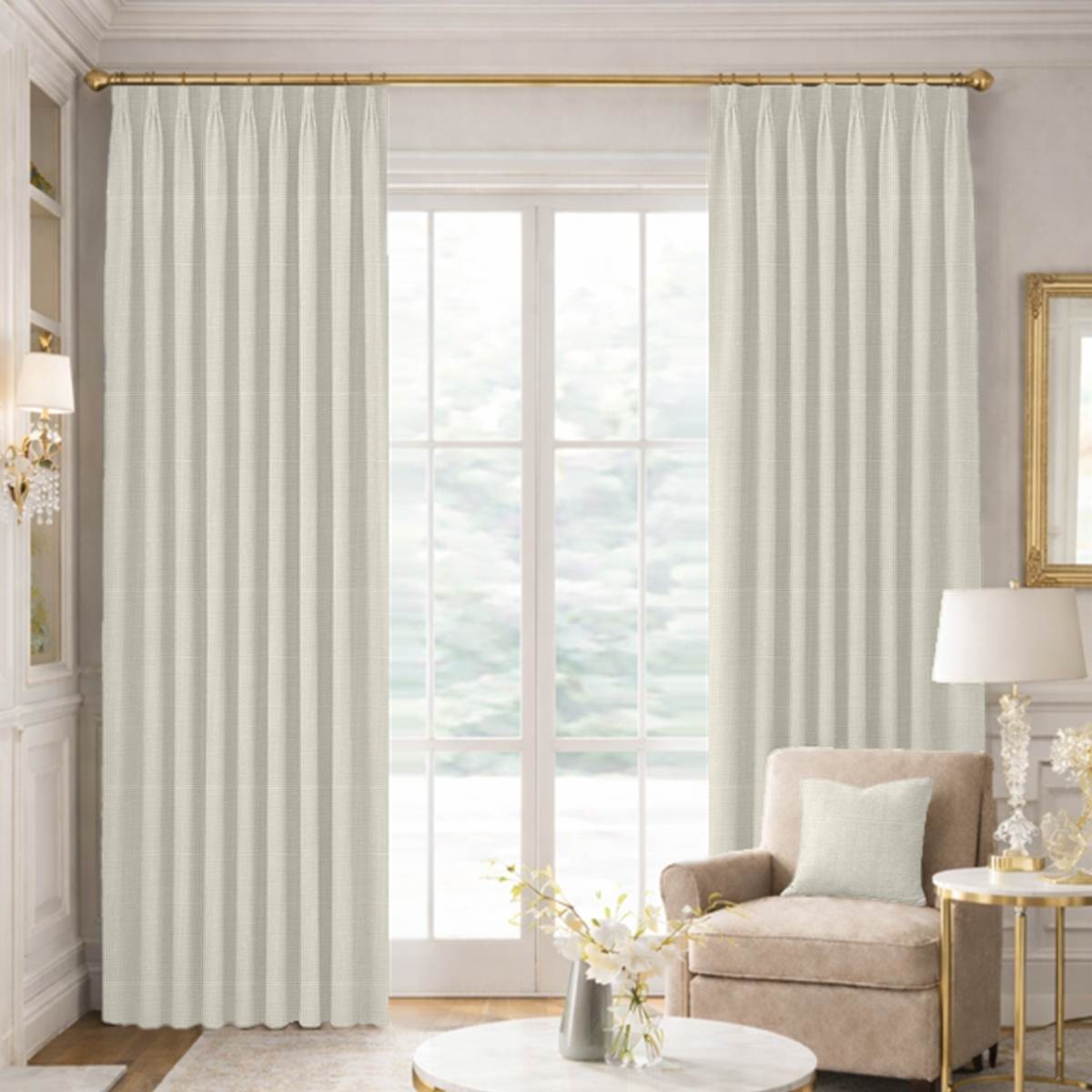 Custom Tailored Pleat Drapes in Genuine Belgian Linen - Ivory