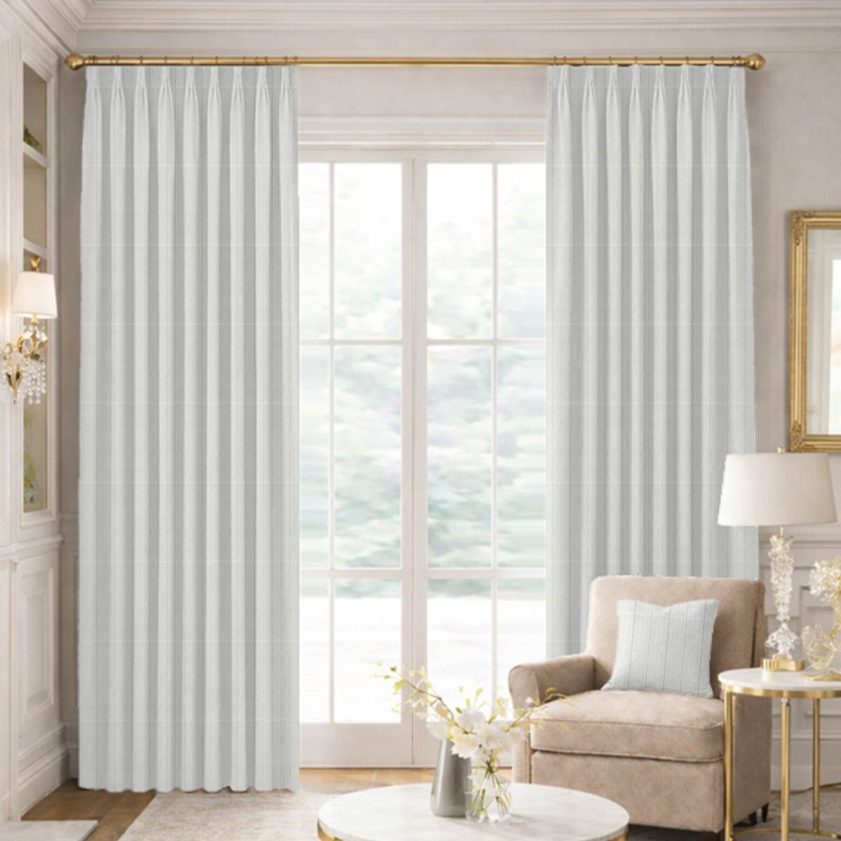 Custom Tailored Pleat Drapes in Abiti Ivory