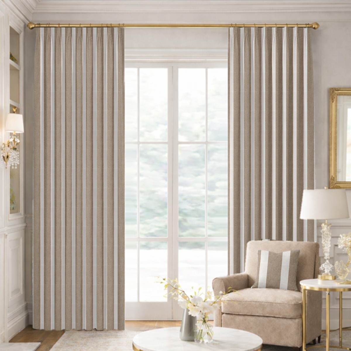Custom Tailored Pleat Drapes in Fernweave Natural