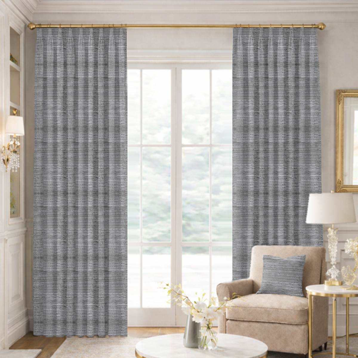 Custom Tailored Pleat Drapes in Premium Raw Silk Grey