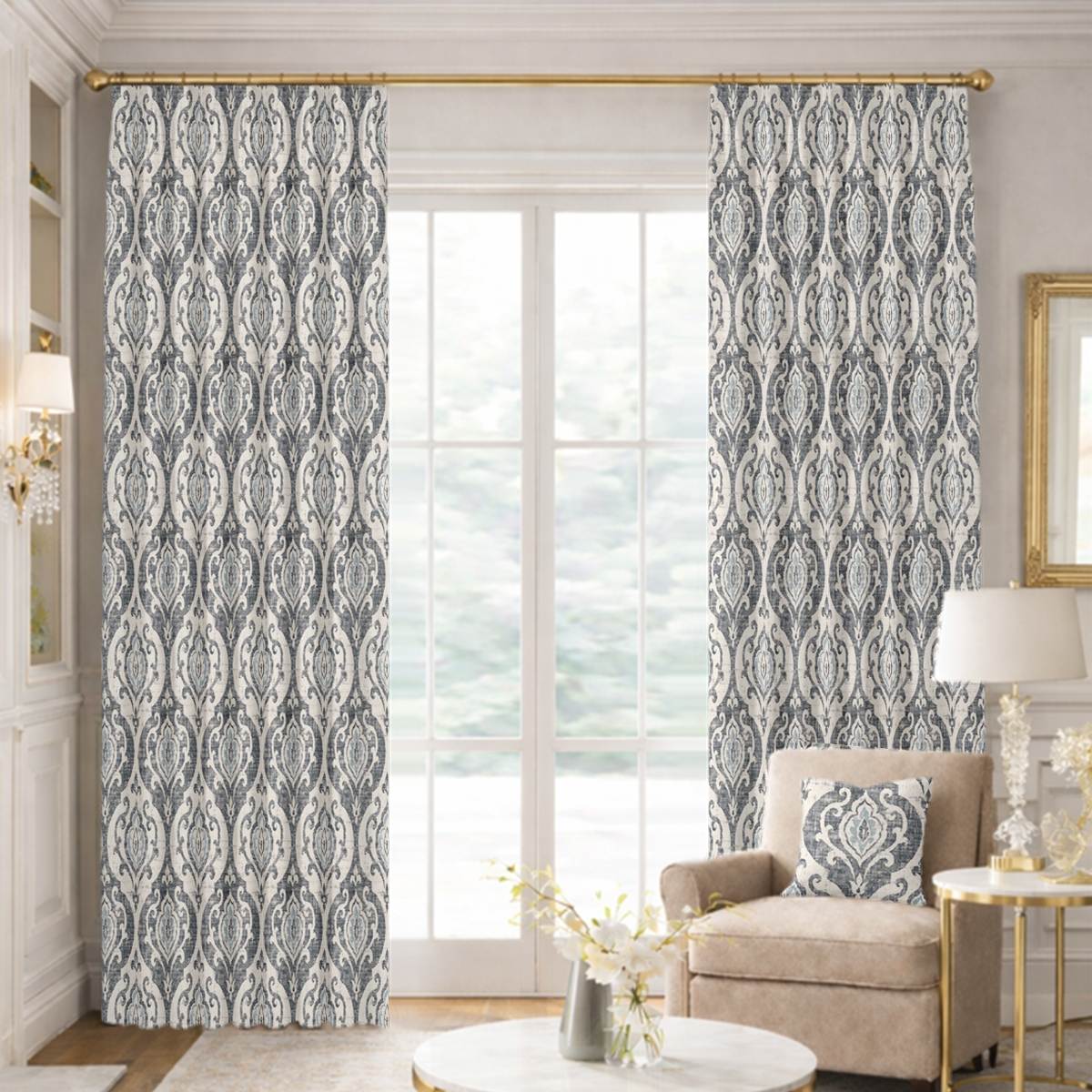 Custom Tailored Pleat Drapes in Aiden Slate
