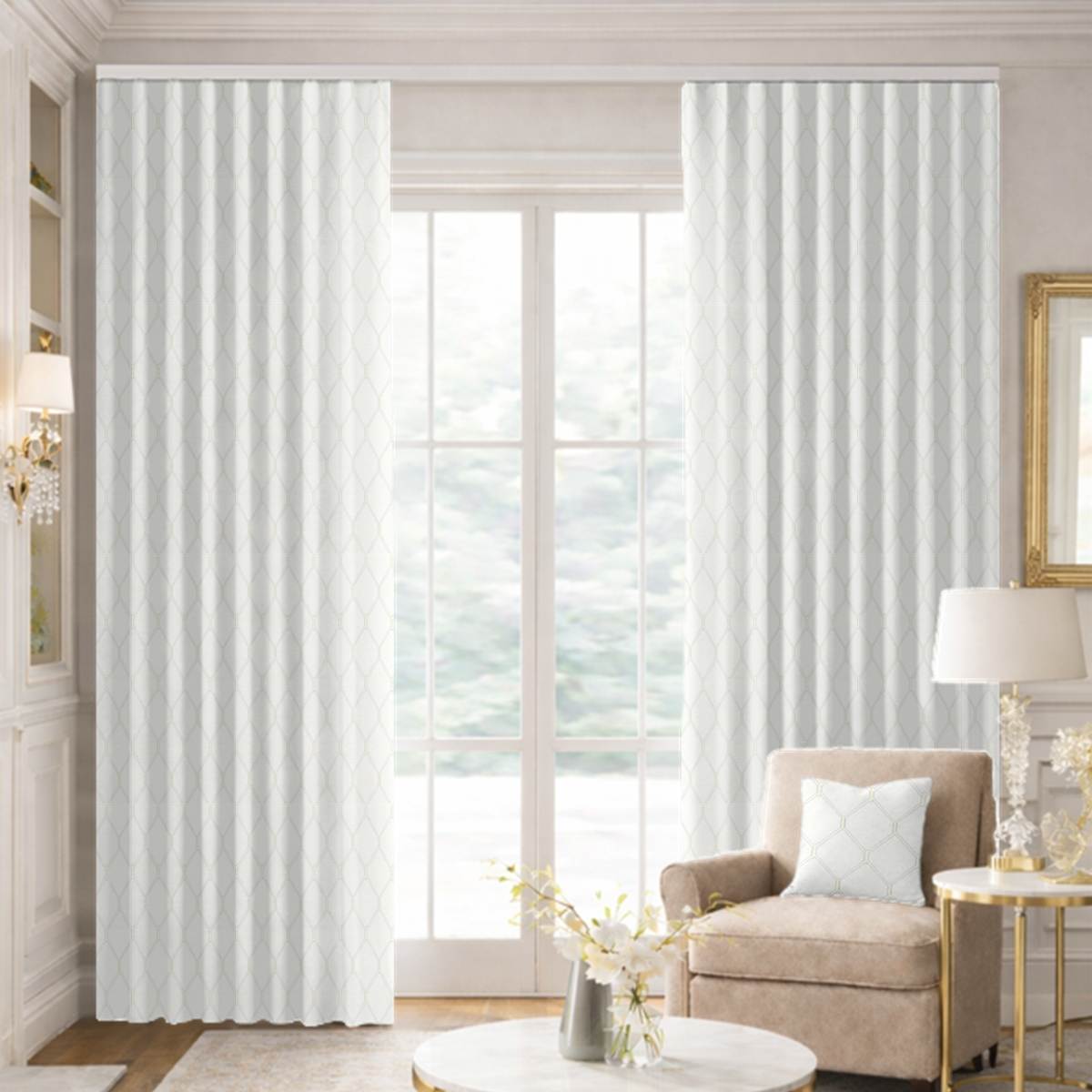 Custom Ripple Fold Drapes in Rialto -White