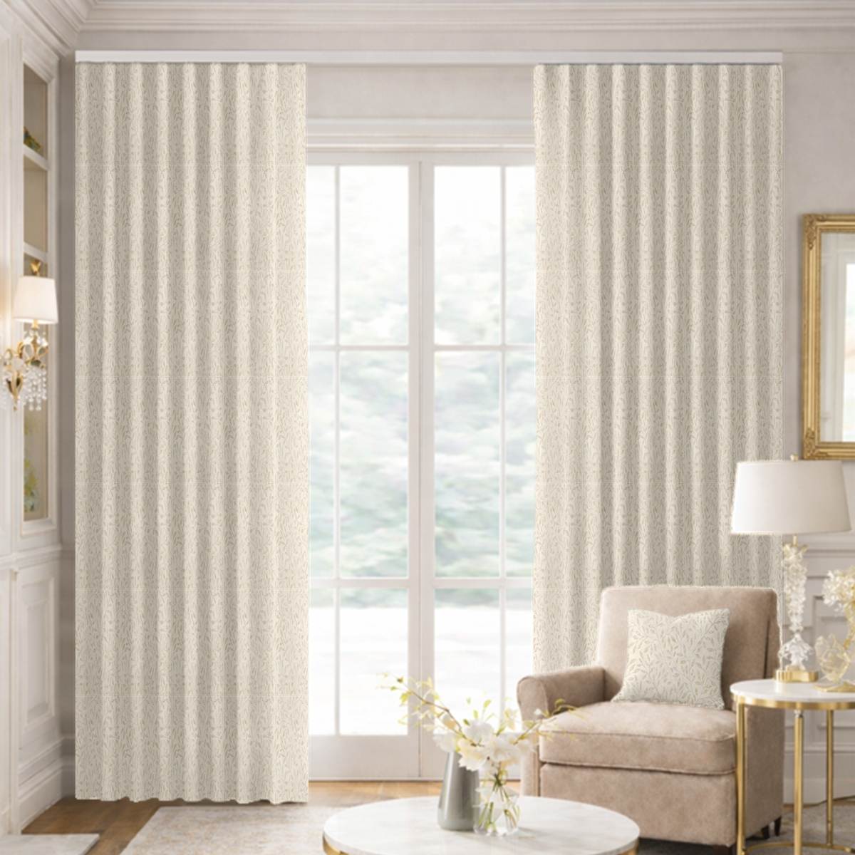 Custom Ripple Fold Drapes in Viti Cream