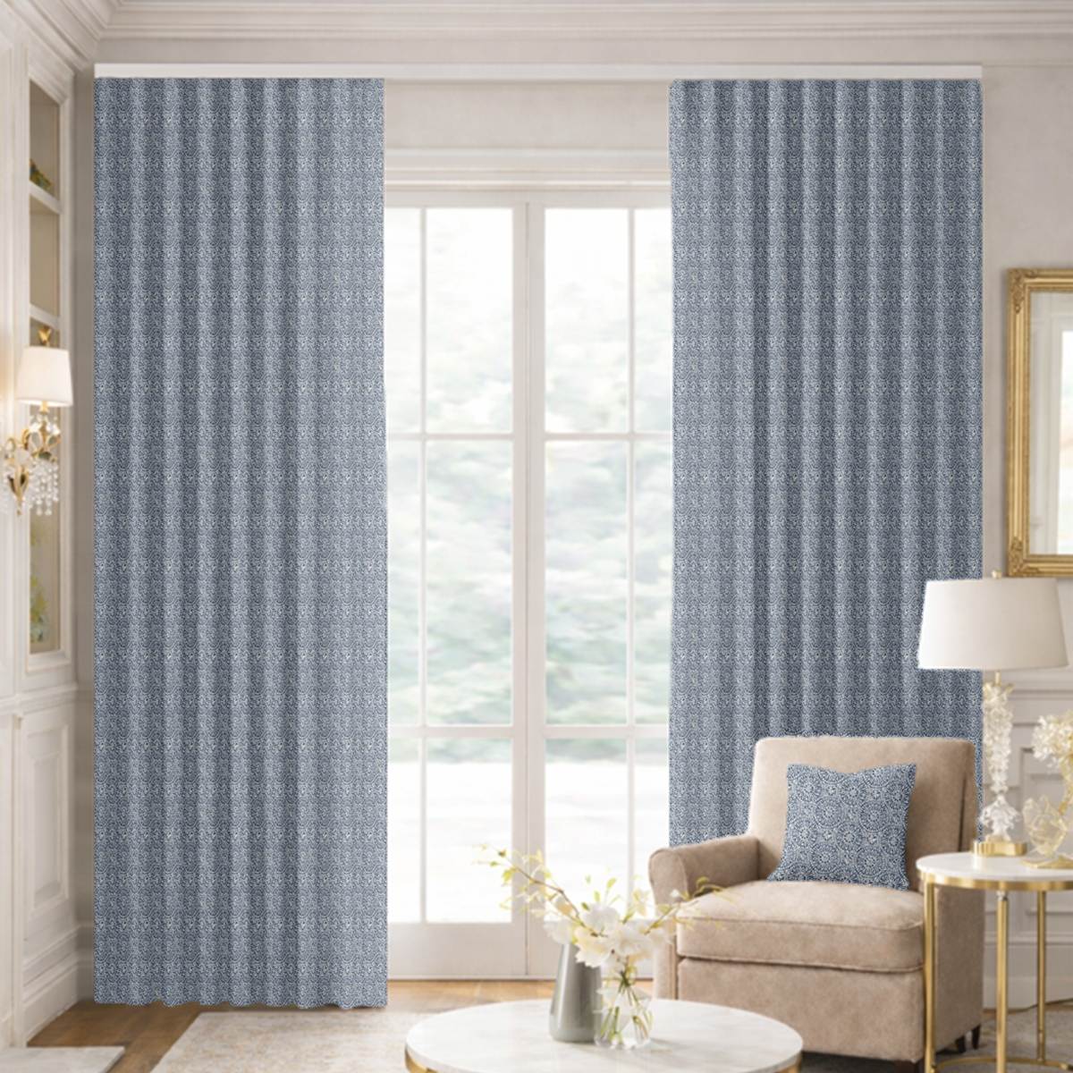 Custom Ripple Fold Drapes in Capri - Ocean