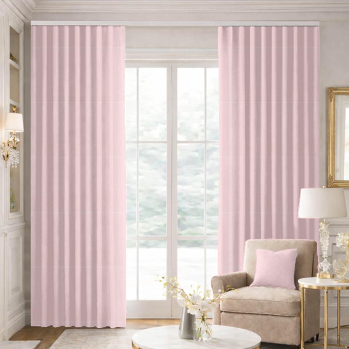 Custom Ripple Fold Drapes in Woven Cotton - Petal