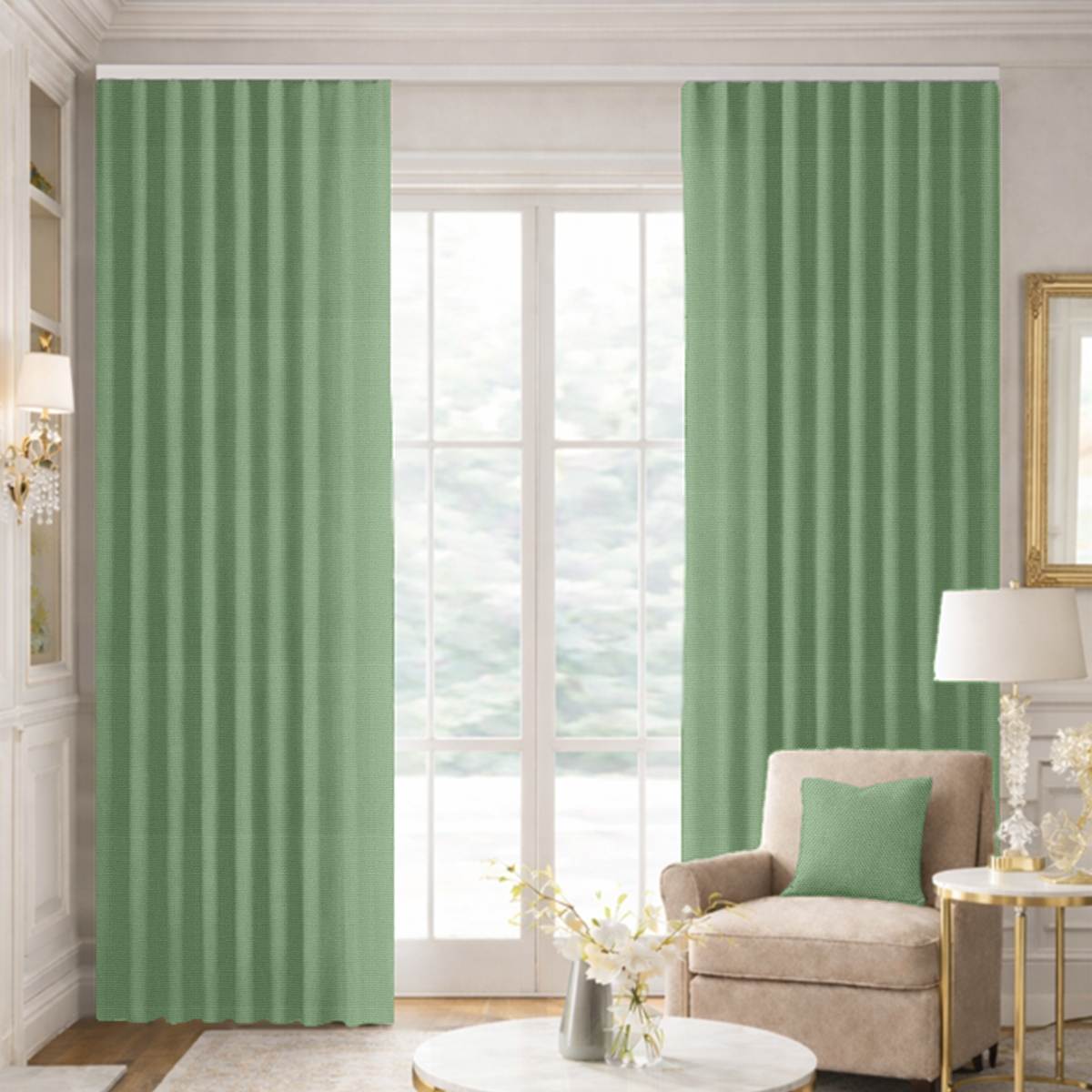 Custom Ripple Fold Drapes in Woven Cotton - Cactus