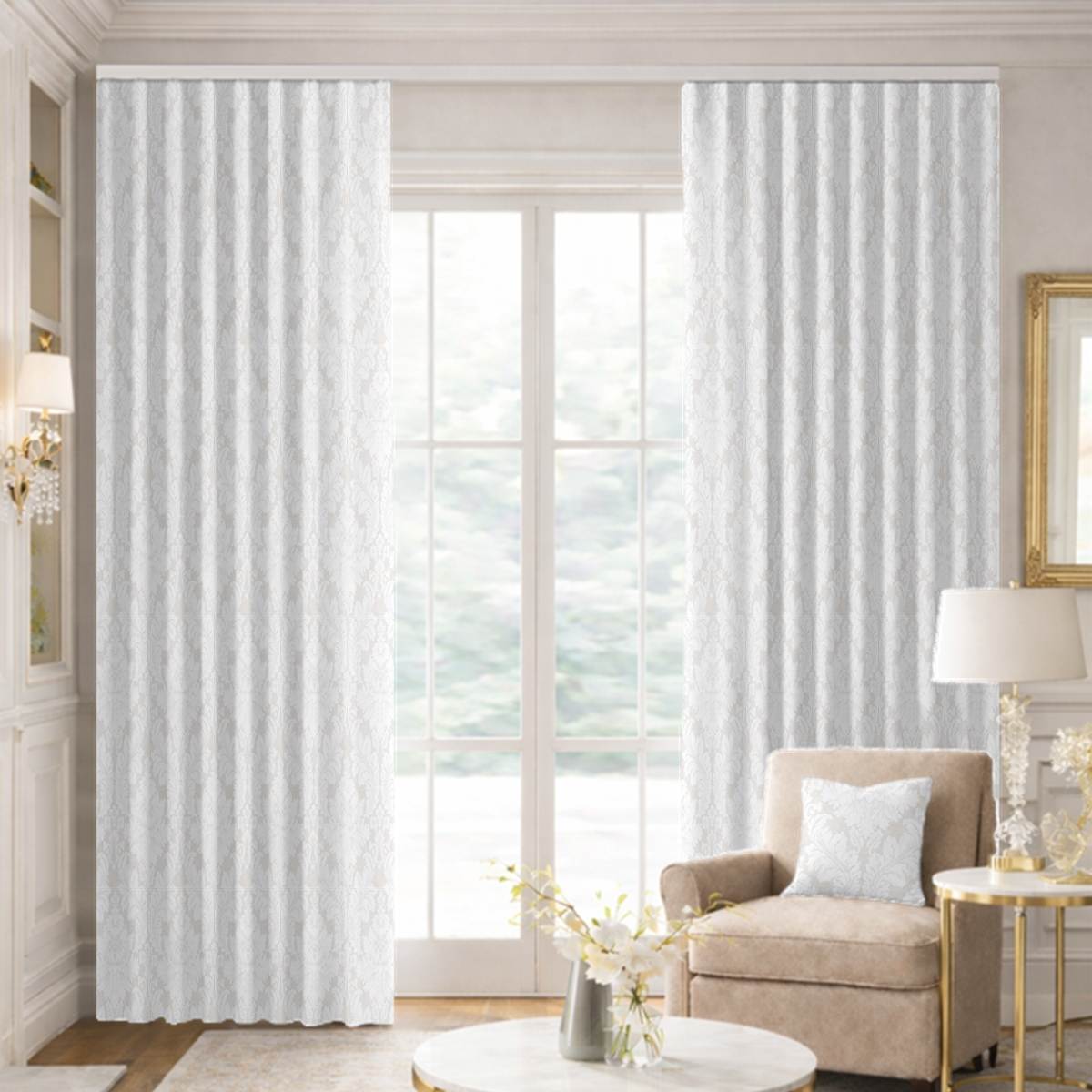 Custom Ripple Fold Drapes in Marquis Pearl