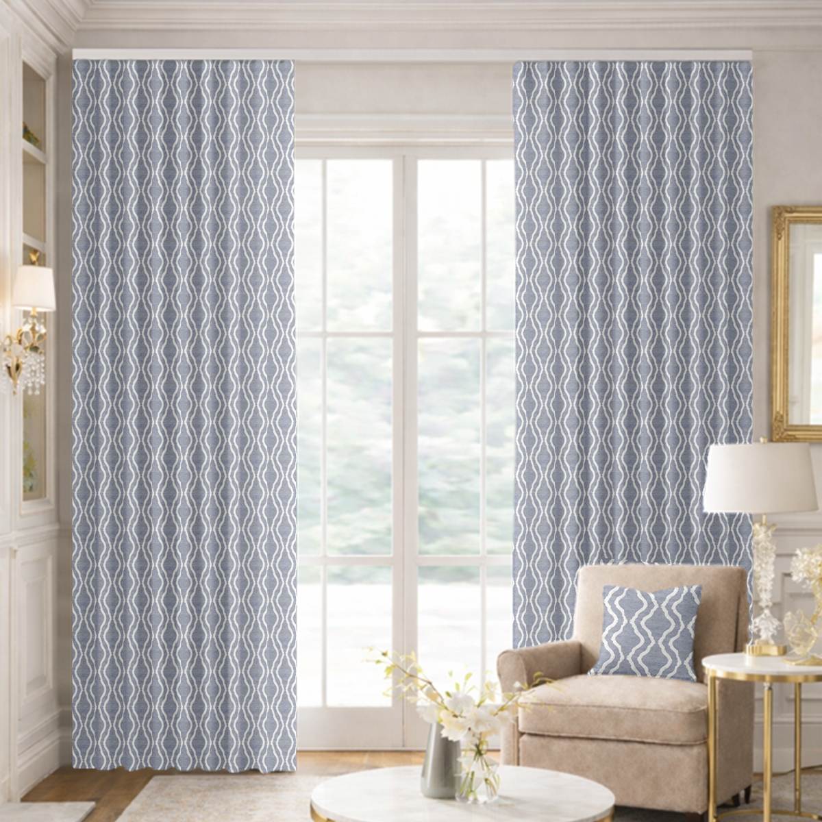Custom Ripple Fold Drapes in Flusso Chambray