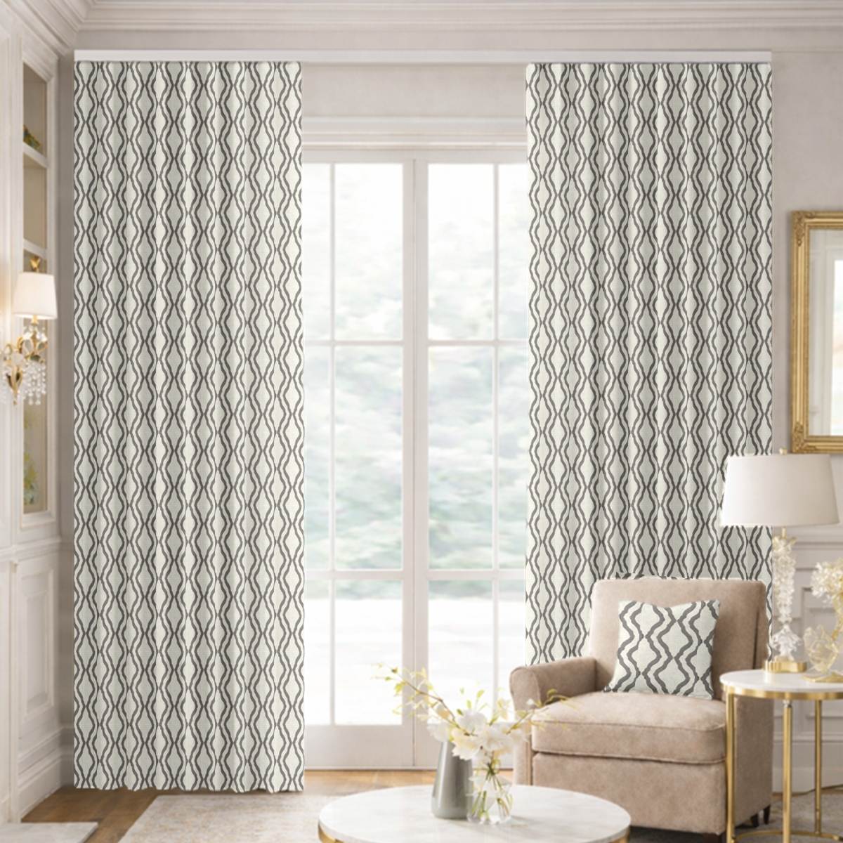 Custom Ripple Fold Drapes in Flusso Stone