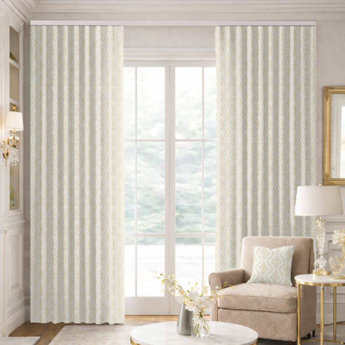 Custom Ripple Fold Drapes in Flusso Bone