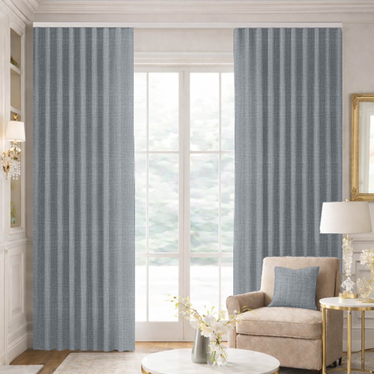 Custom Ripple Fold Drapes in Genuine Belgian Linen - Gray