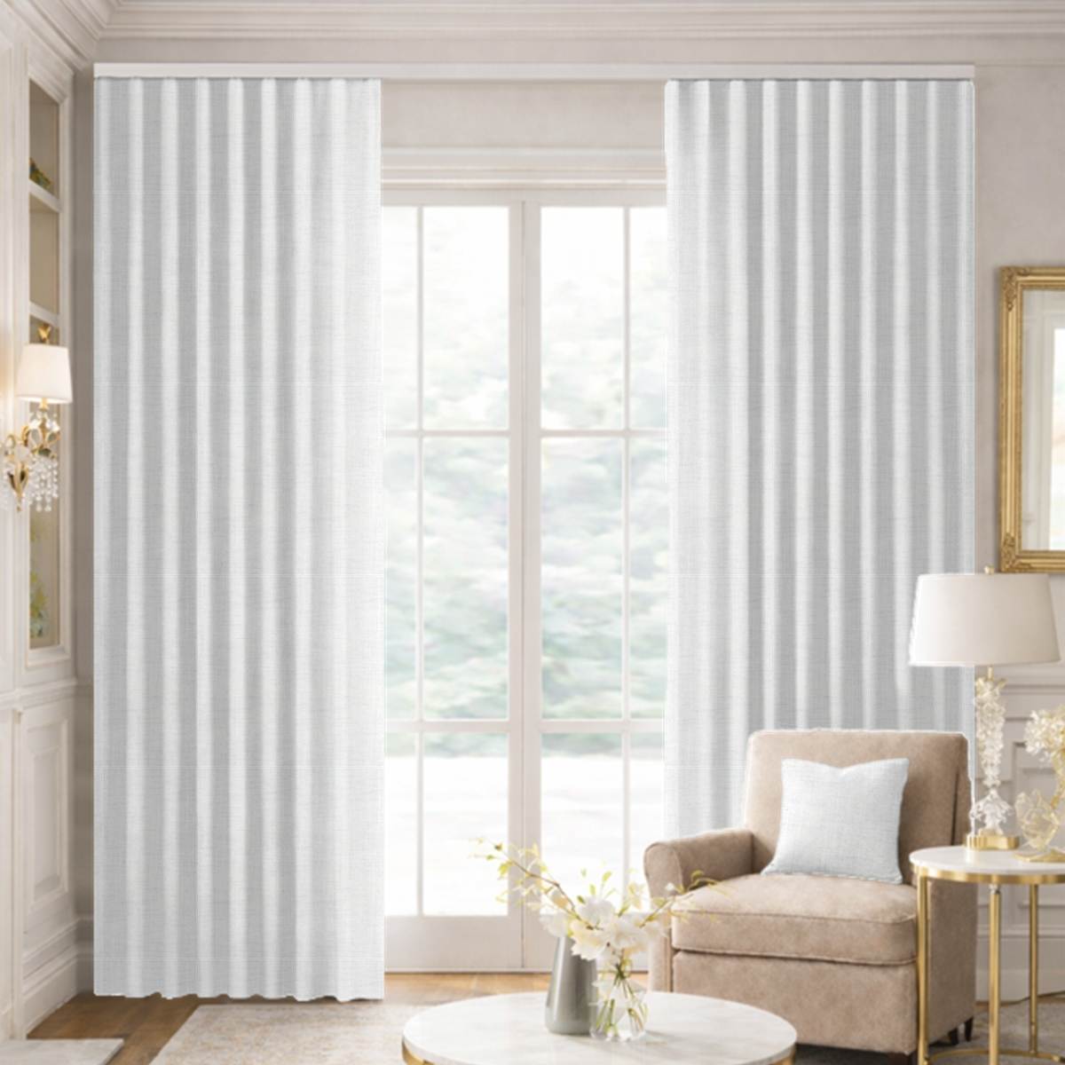 Custom Ripple Fold Drapes in Portofino Optic White