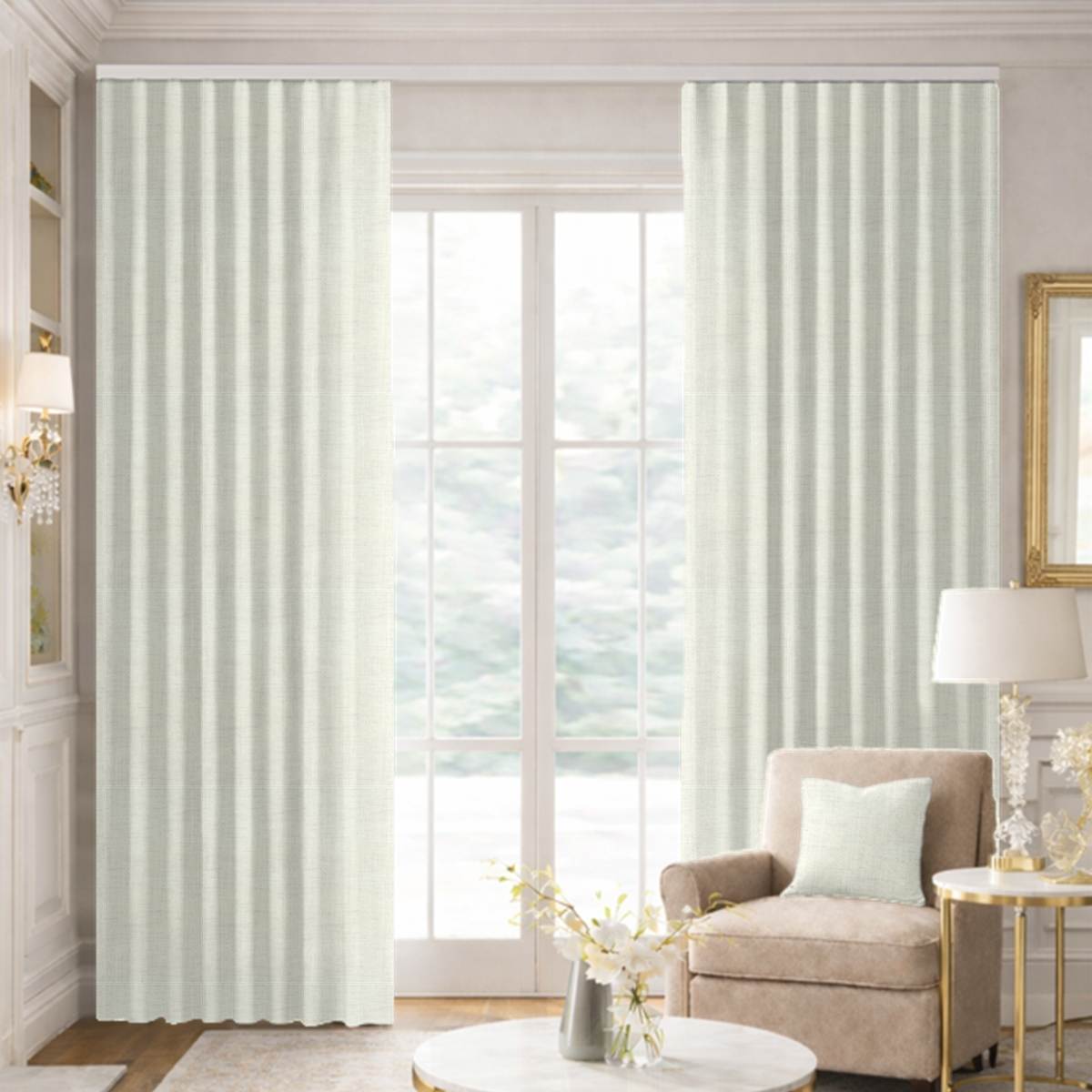 Custom Ripple Fold Drapes in Portofino Natural