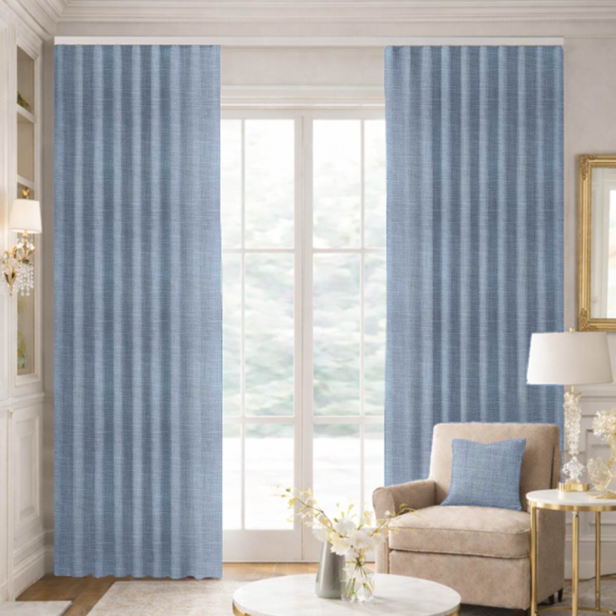 Custom Ripple Fold Drapes in Portofino Dream Blue