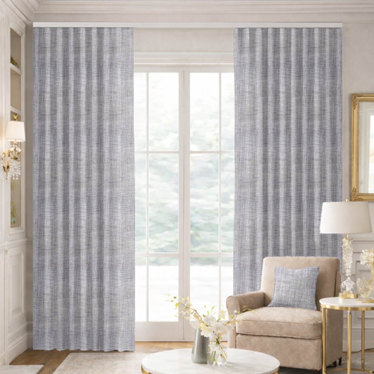 Custom Ripple Fold Drapes in Portofino Stone