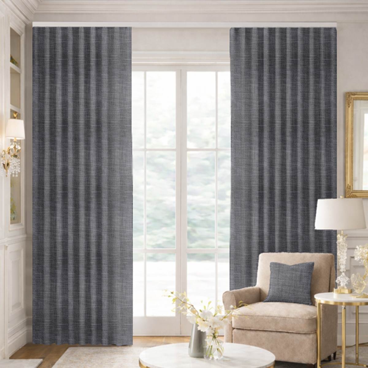 Custom Ripple Fold Drapes in Portofino Kohl