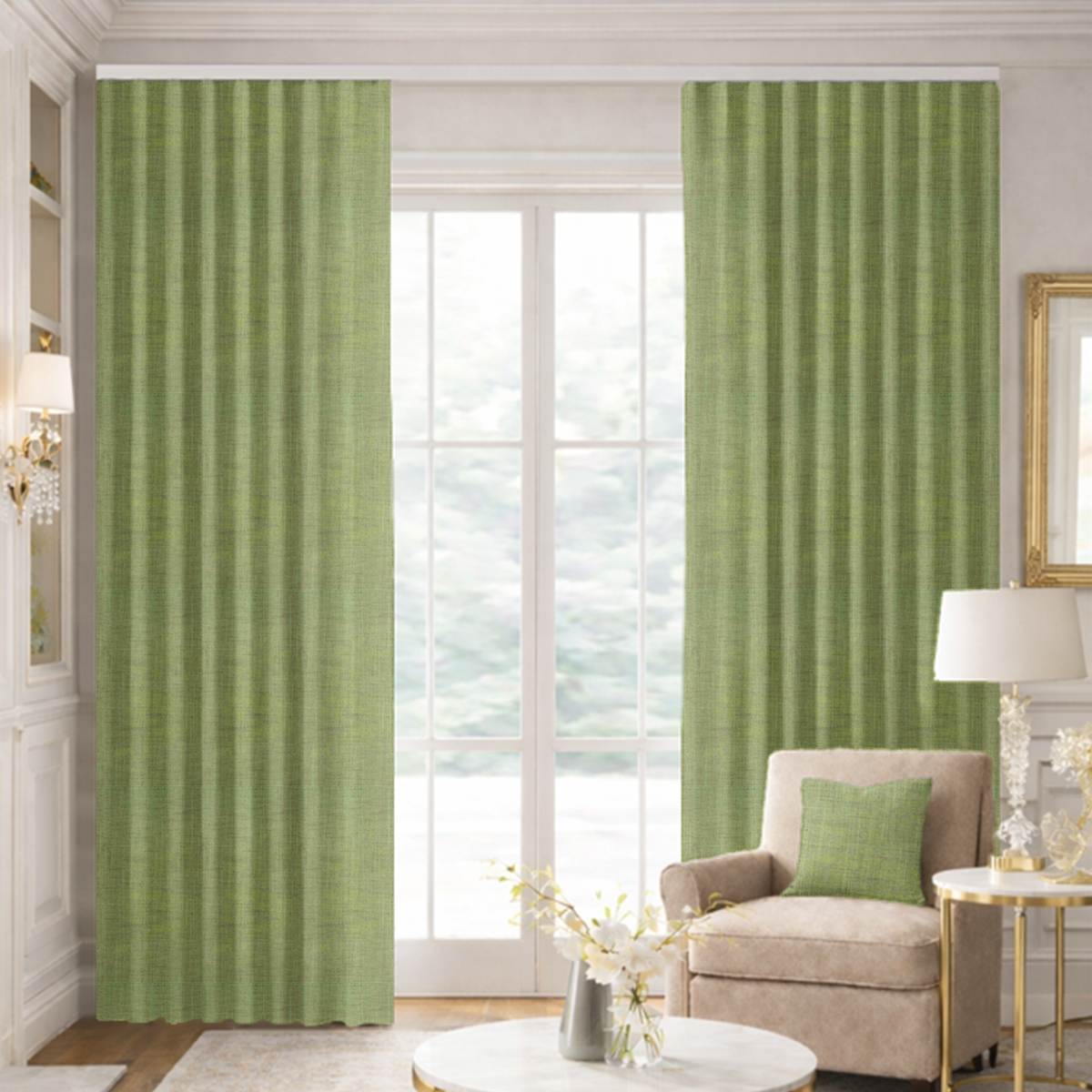 Custom Ripple Fold Drapes in Portofino Palm