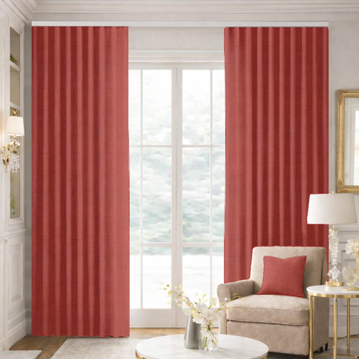 Custom Ripple Fold Drapes in Portofino Moroccan Red