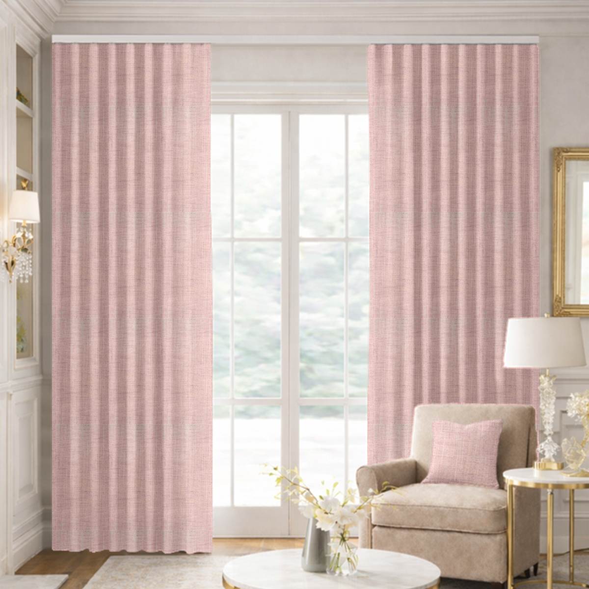 Custom Ripple Fold Drapes in Portofino Blush