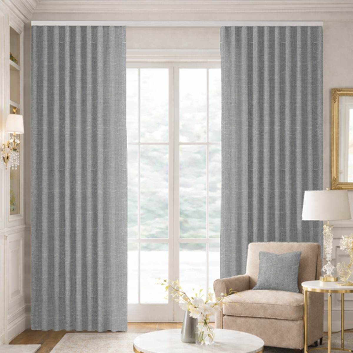 Custom Ripple Fold Drapes in Genuine Belgian Linen - Taupe