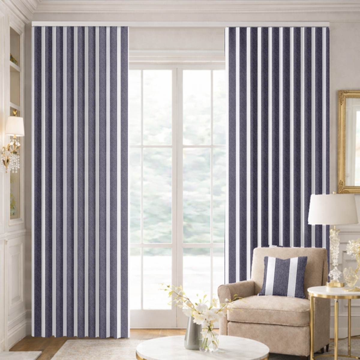 Custom Ripple Fold Drapes in Fernweave Navy