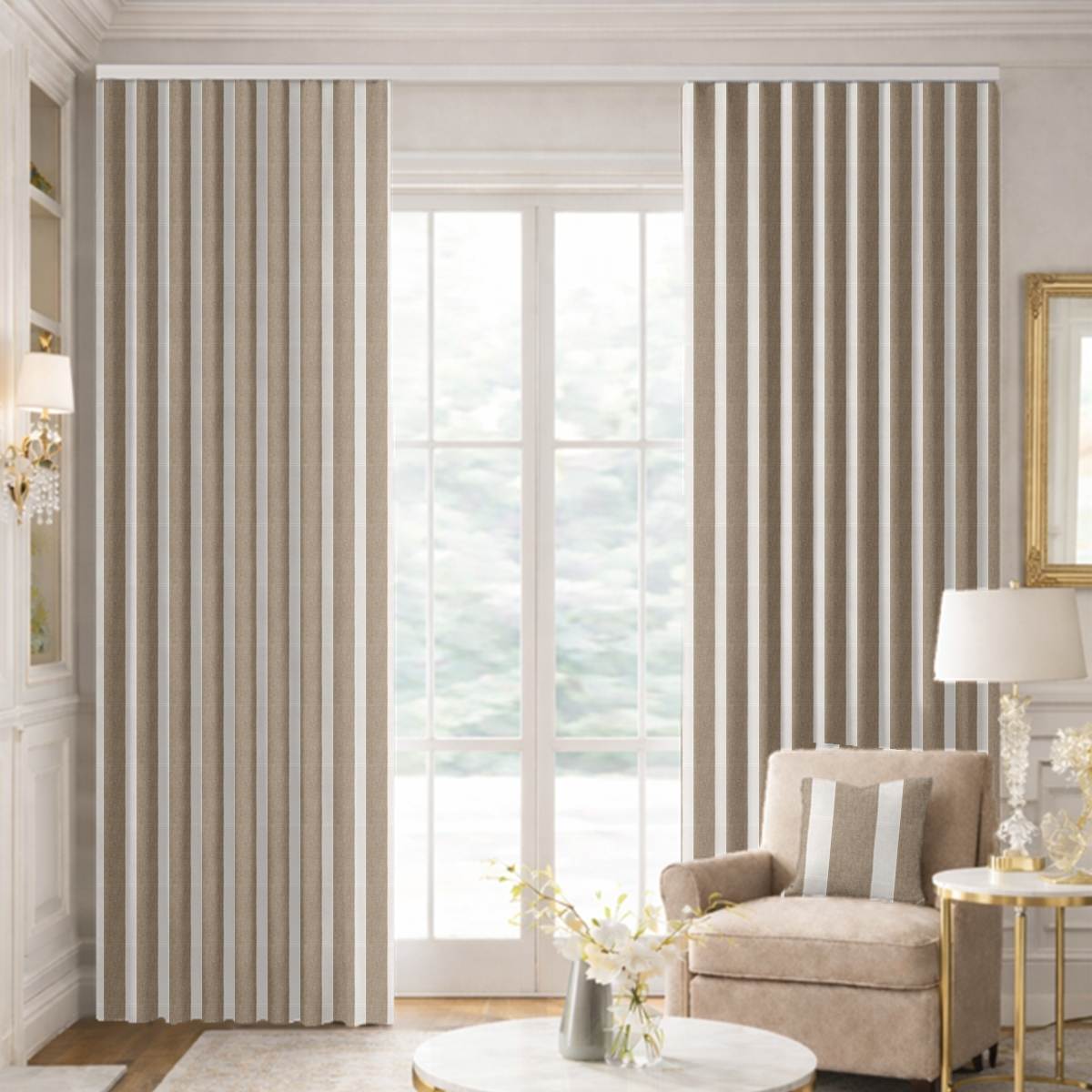 Custom Ripple Fold Drapes in Fernweave Natural