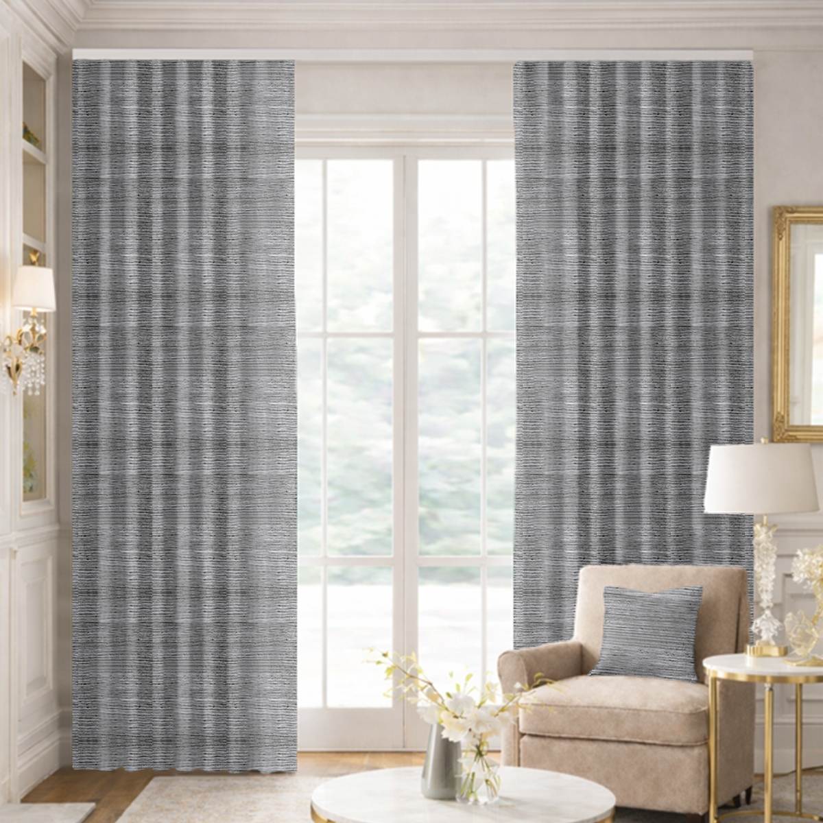 Custom Ripple Fold Drapes in Premium Raw Silk Grey