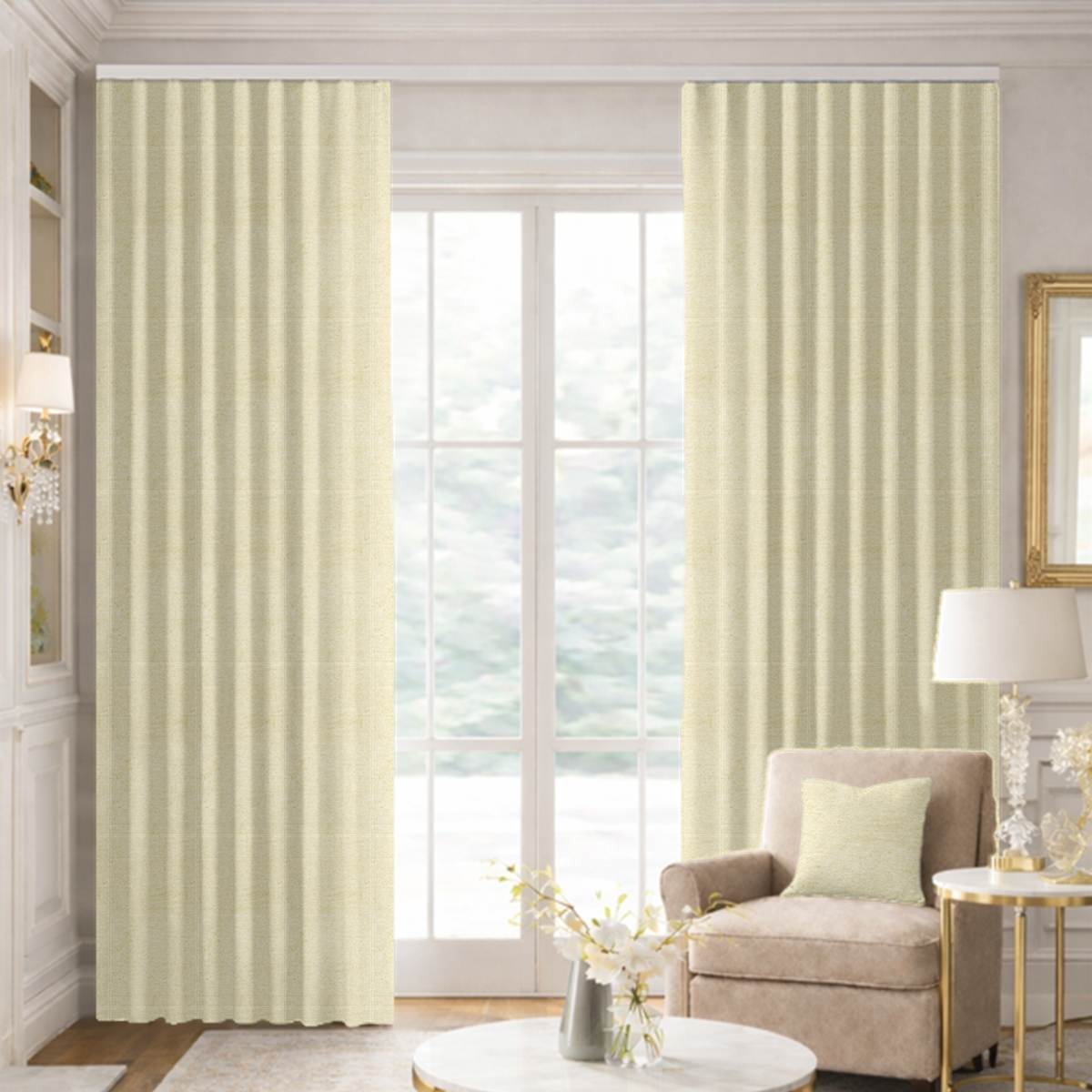 Custom Ripple Fold Drapes in Woven Cotton - Blanched Almond