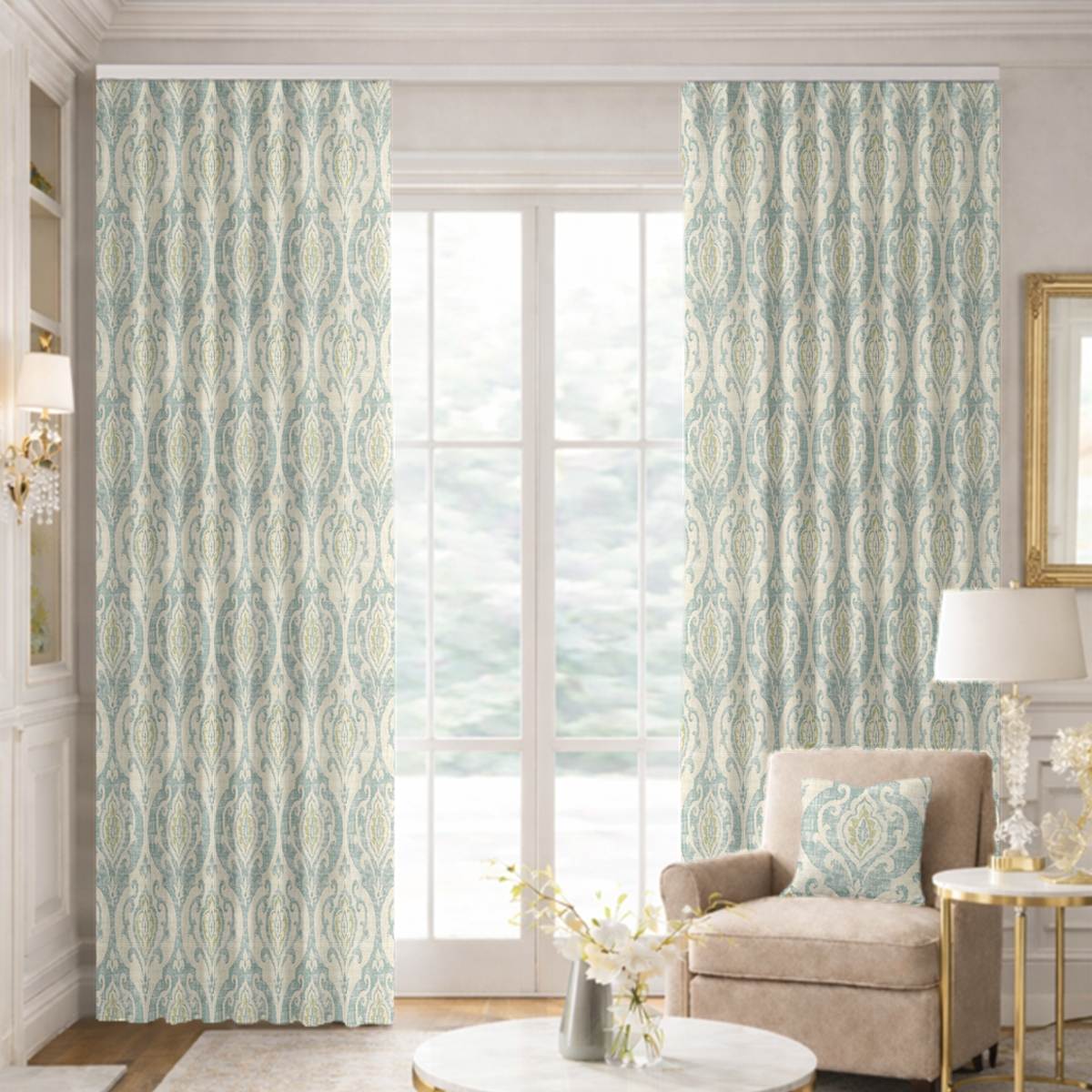 Custom Ripple Fold Drapes in Aiden Serenity