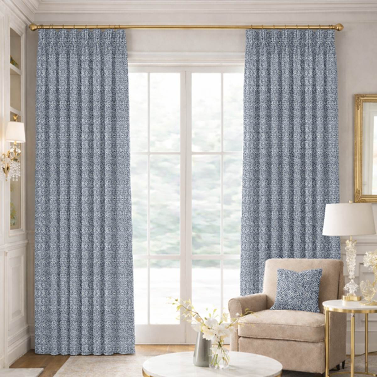 Custom Pinch Pleat Drapes in Capri - Ocean