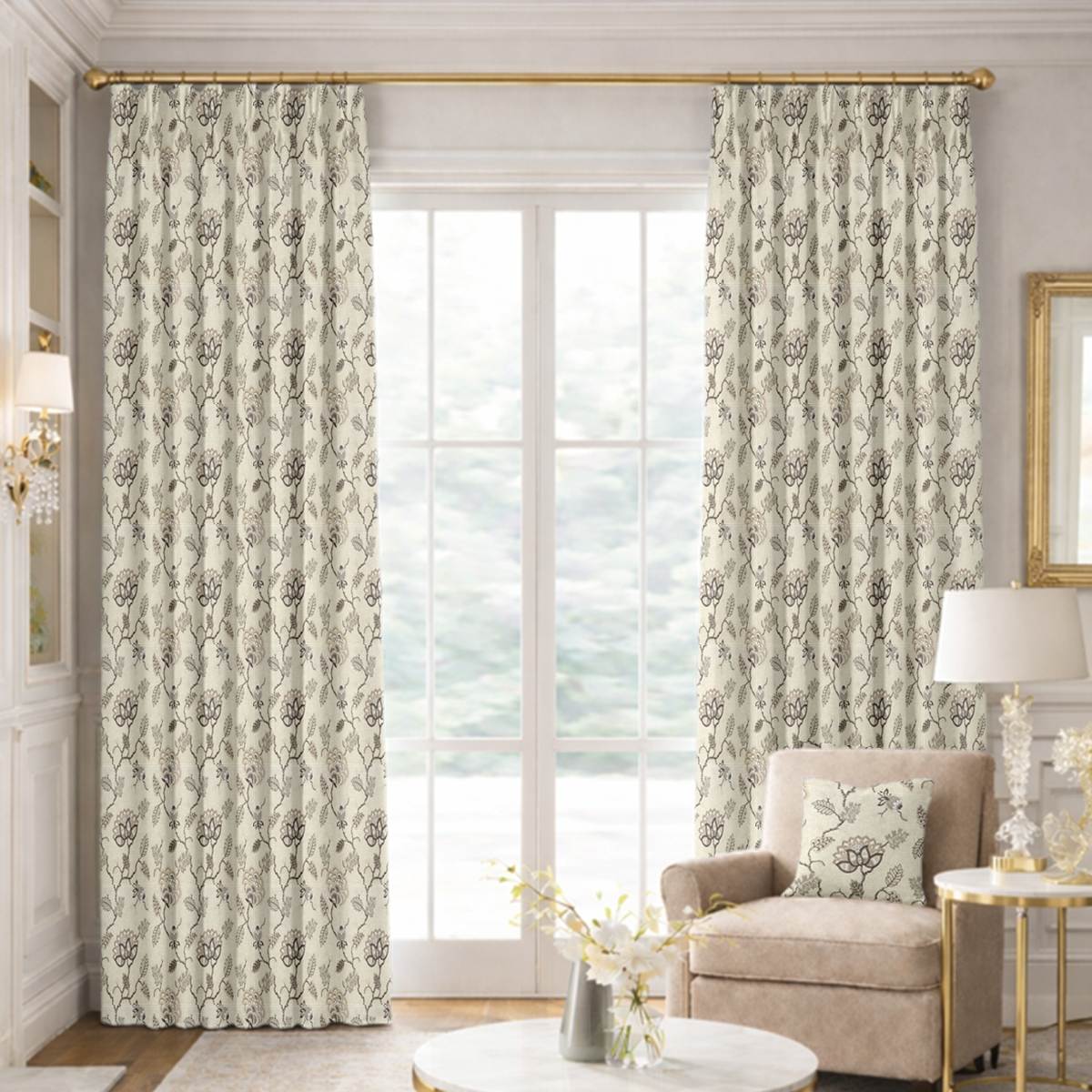 Custom Pinch Pleat Drapes in Andria - Travertine