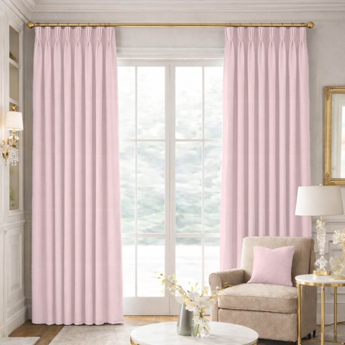 Custom Pinch Pleat Drapes in Woven Cotton - Petal