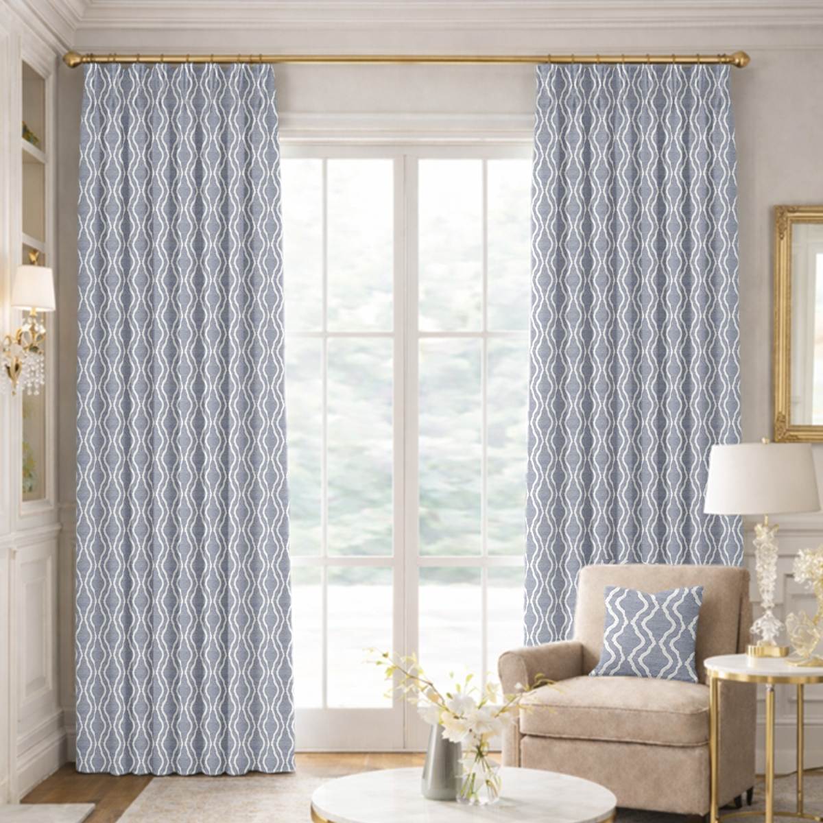 Custom Pinch Pleat Drapes in Flusso Chambray