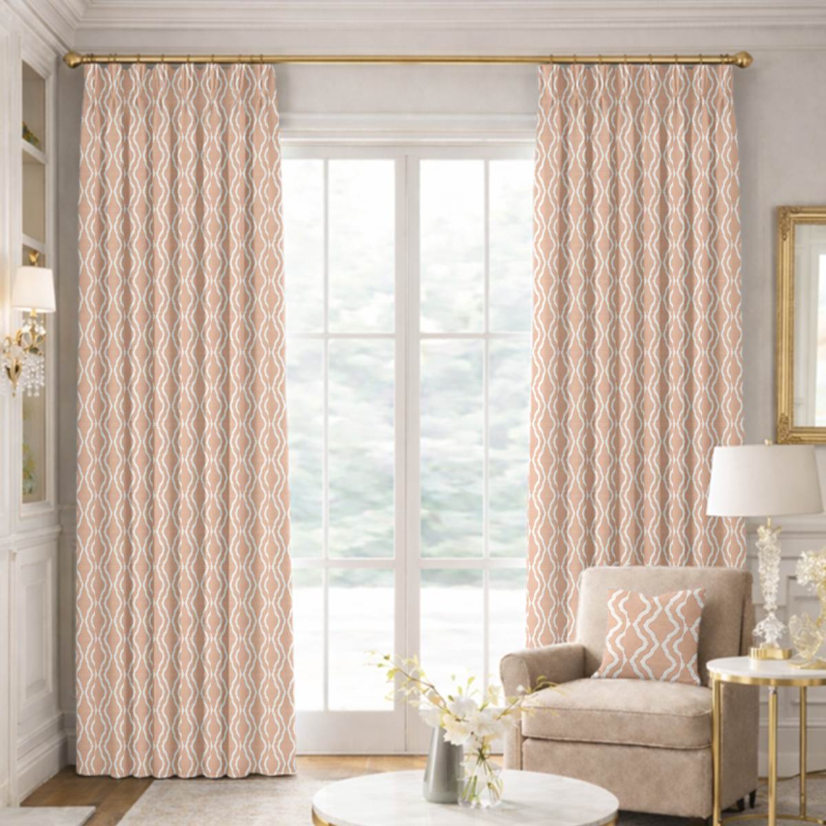 Custom Pinch Pleat Drapes in Flusso Blush