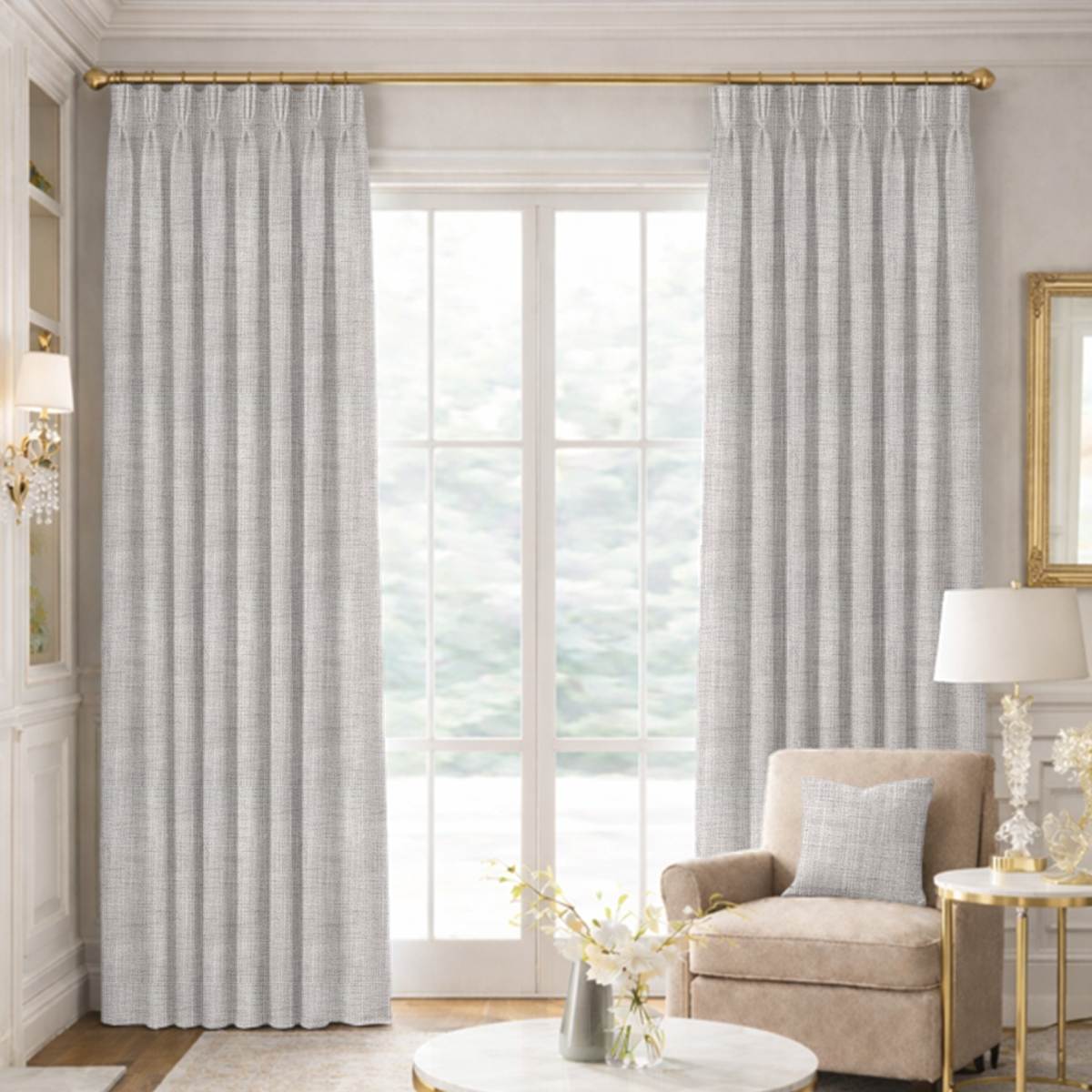Custom Pinch Pleat Drapes in Portofino Oatmeal