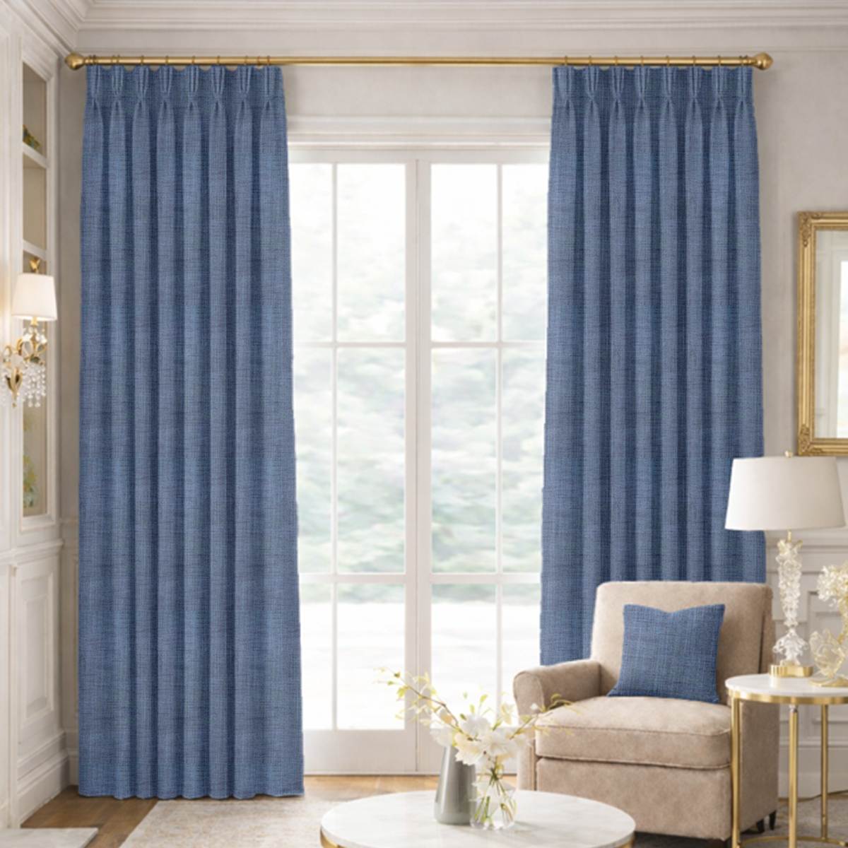 Custom Pinch Pleat Drapes in Portofino Denim