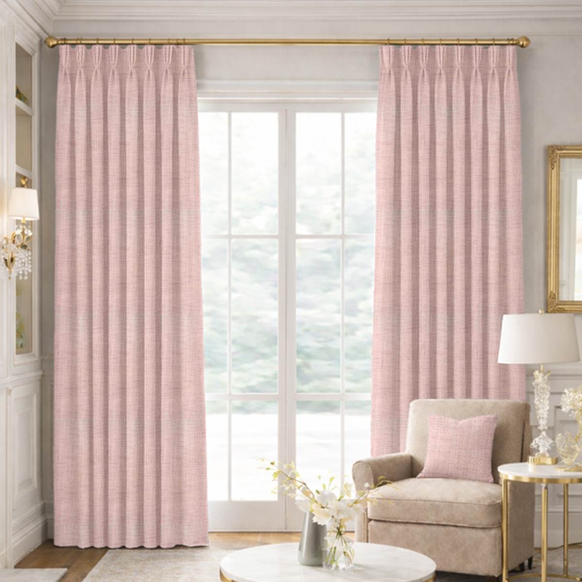 Custom Pinch Pleat Drapes in Portofino Blush