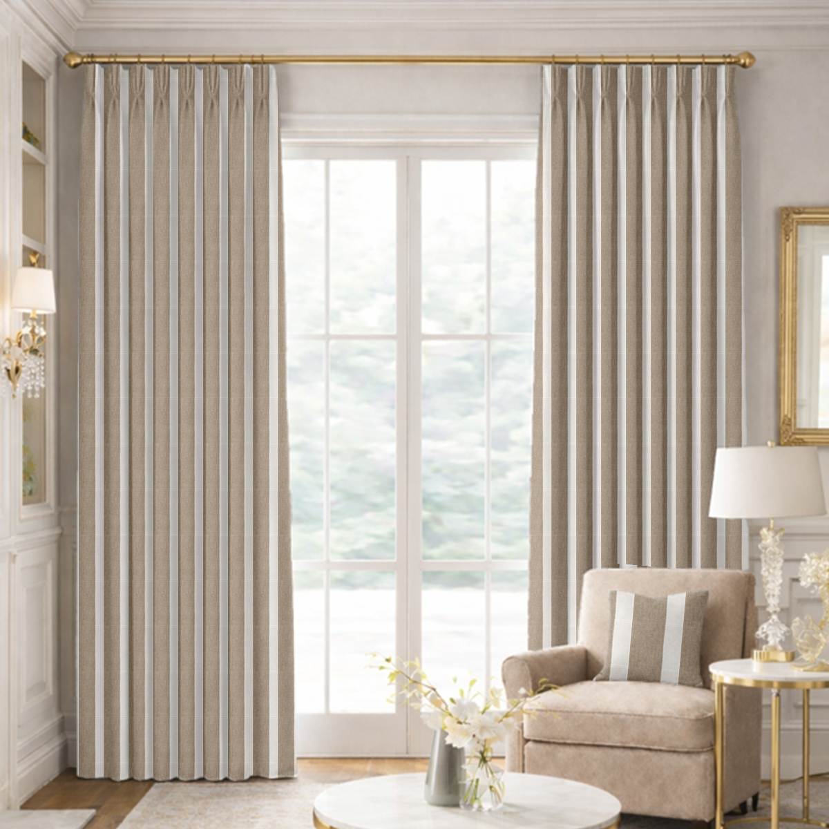 Custom Pinch Pleat Drapes in Fernweave Natural