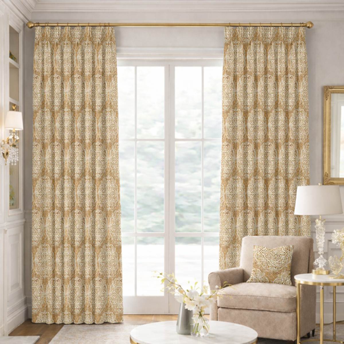 Custom Pinch Pleat Drapes in Bristol Gold