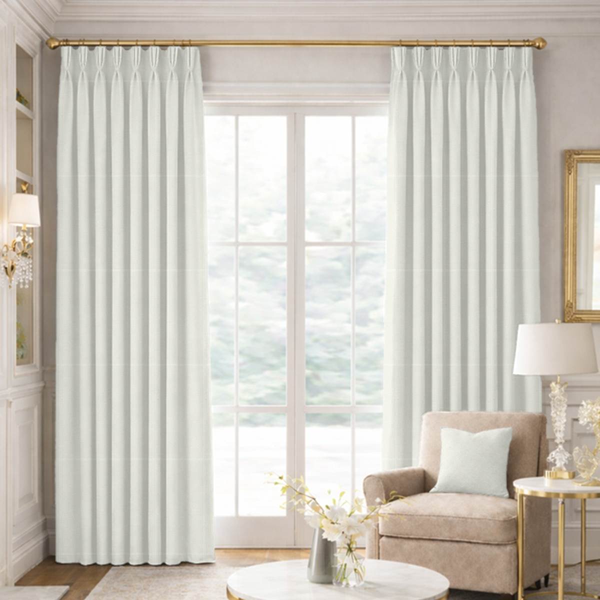 Custom Pinch Pleat Drapes in Woven Cotton - Ivory