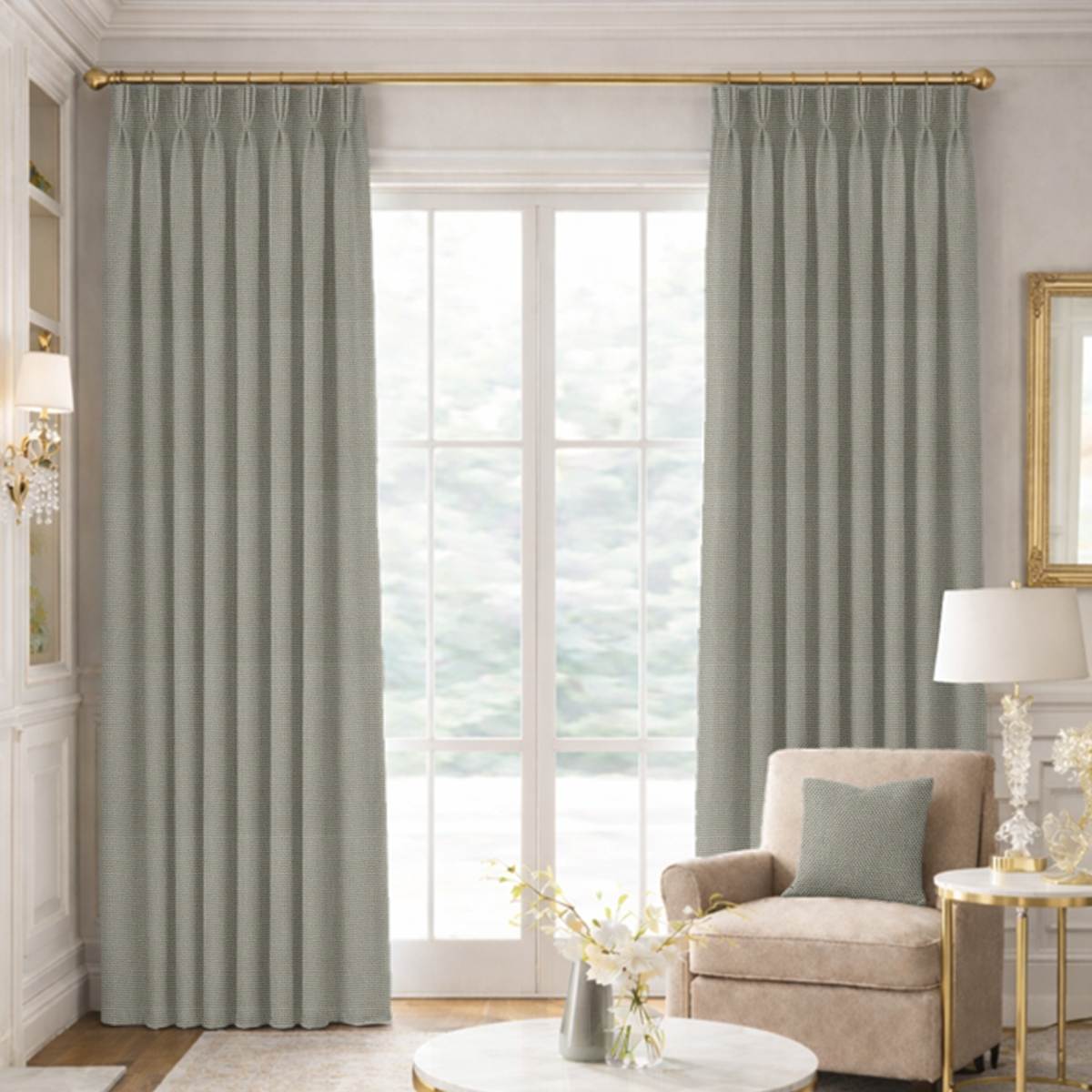 Custom Pinch Pleat Drapes in Woven Cotton - Stone Grey