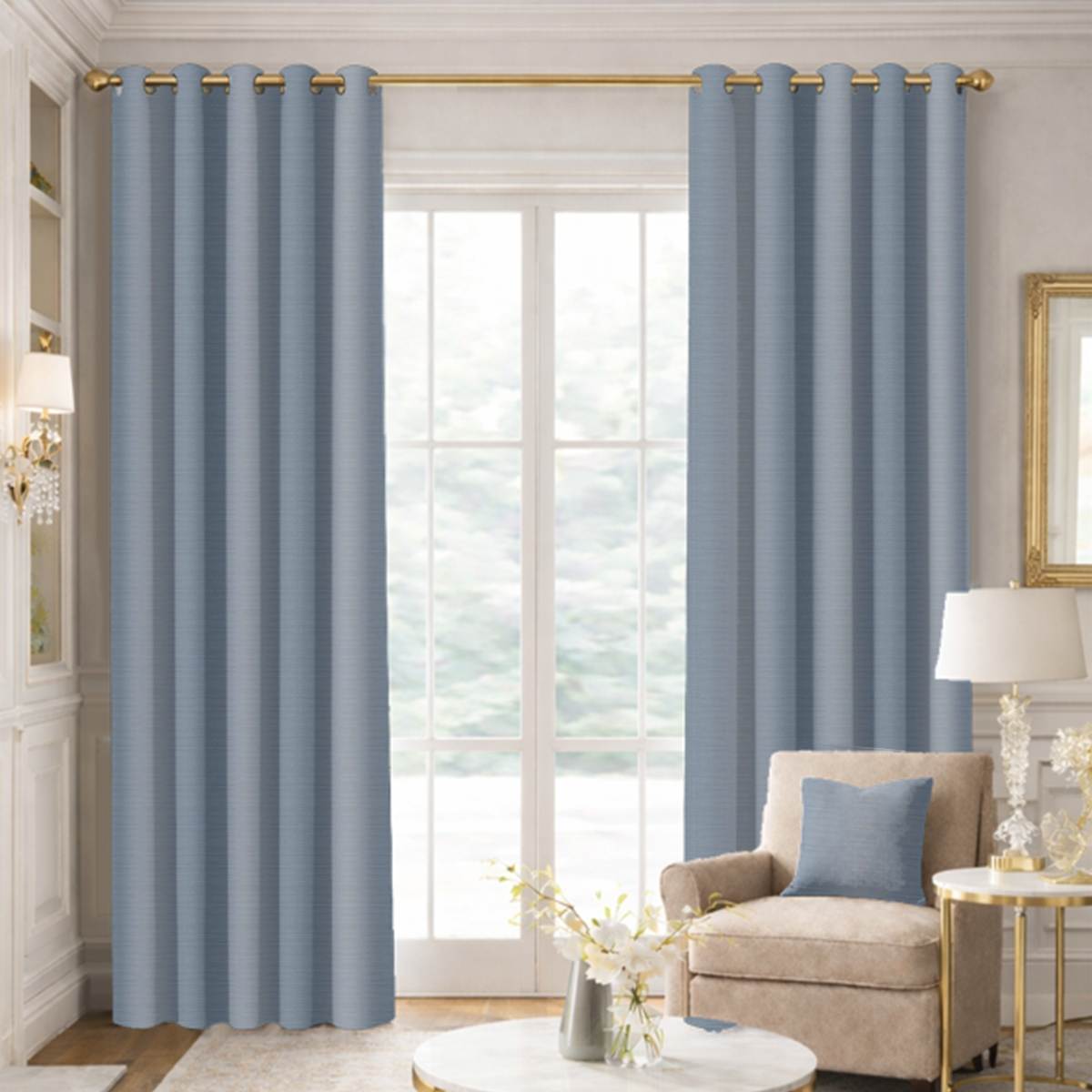 Custom Grommet Drapes in Premium Silk Dupioni - Steel Blue