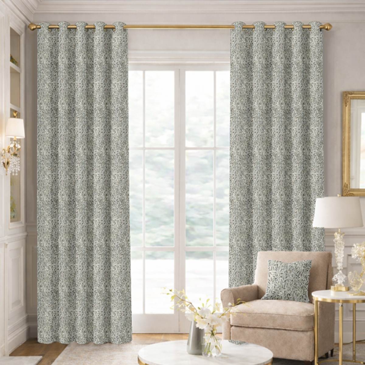 Custom Grommet Drapes in Viti Travertine