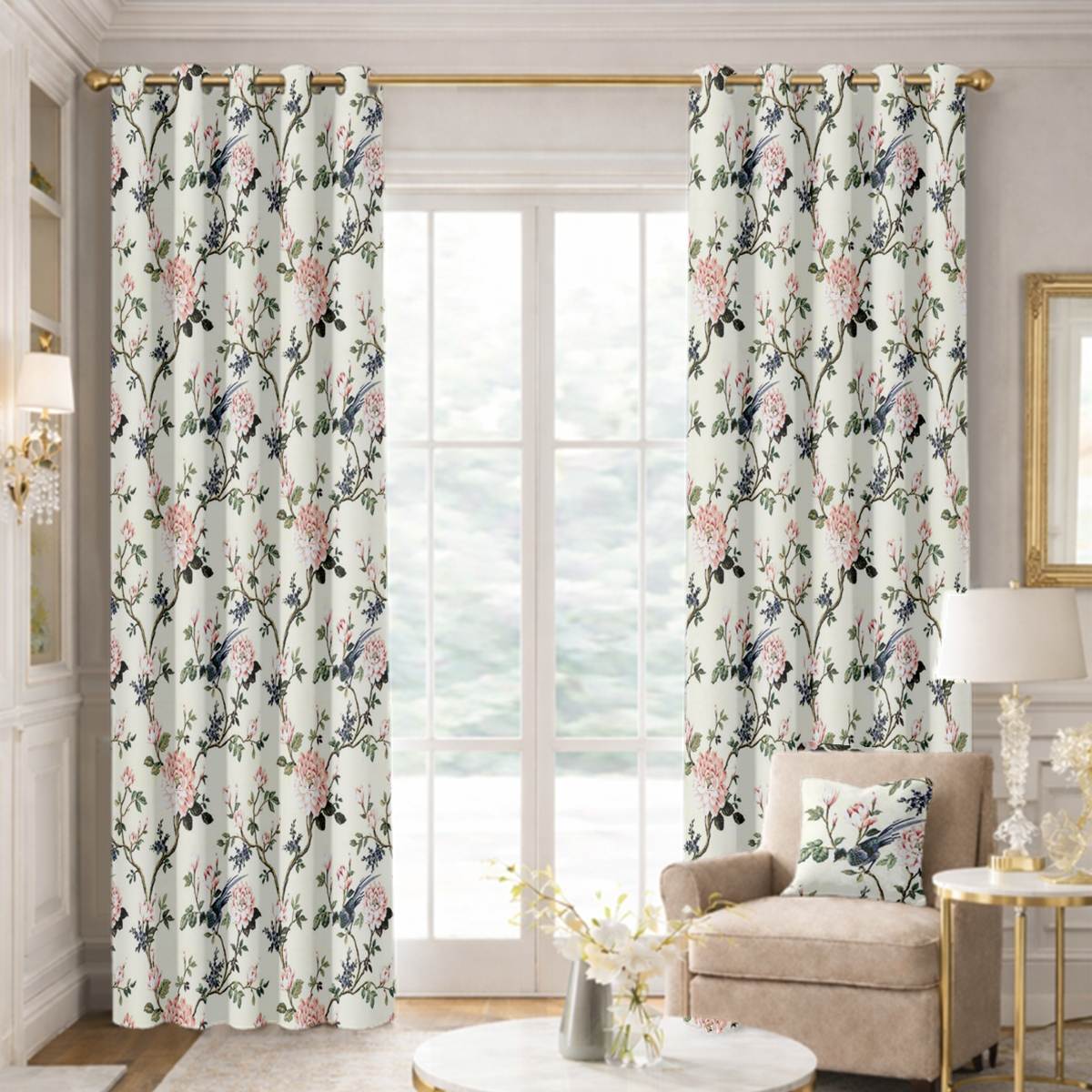 Custom Grommet Drapes in Aviary Blossom - Silk