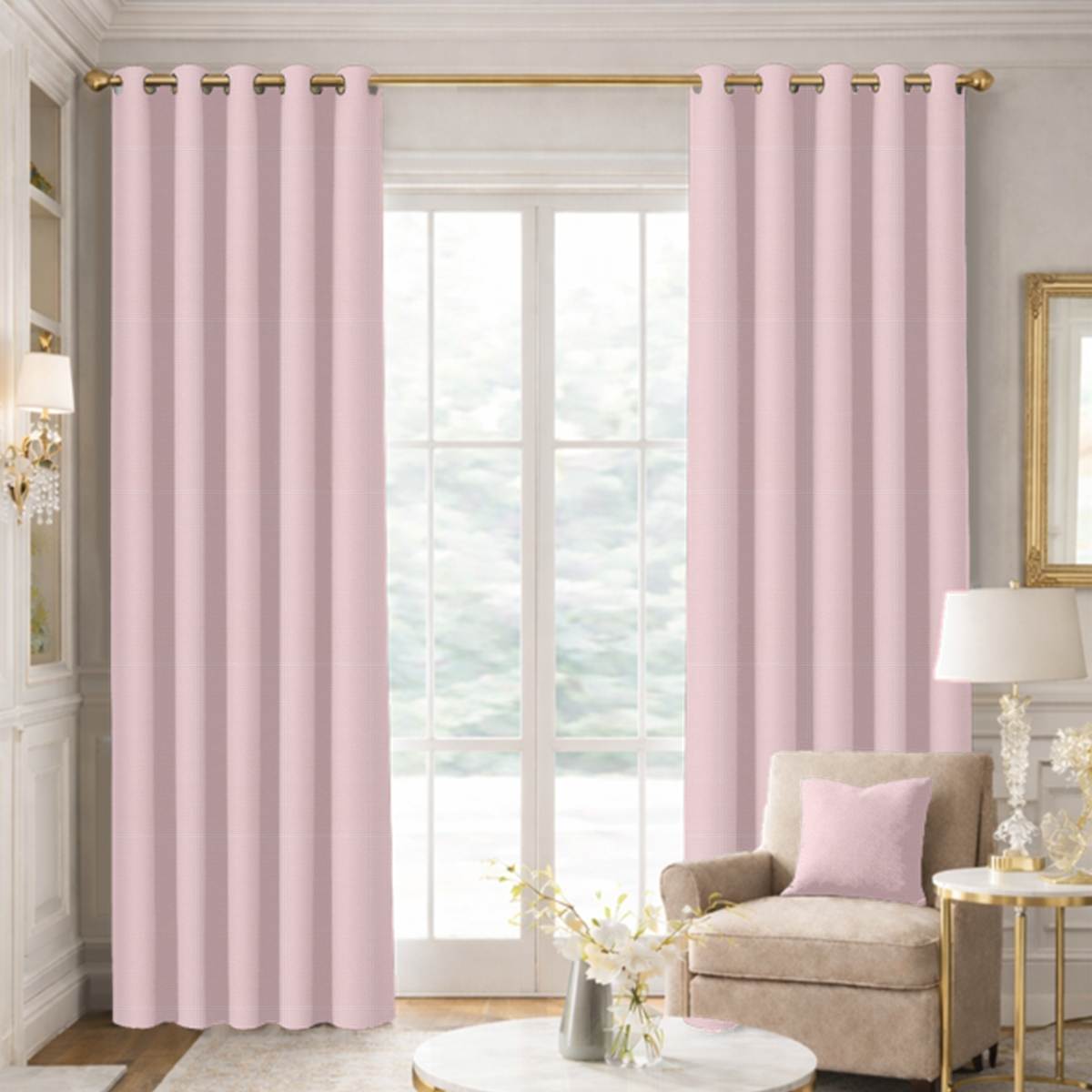 Custom Grommet Drapes in Woven Cotton - Petal