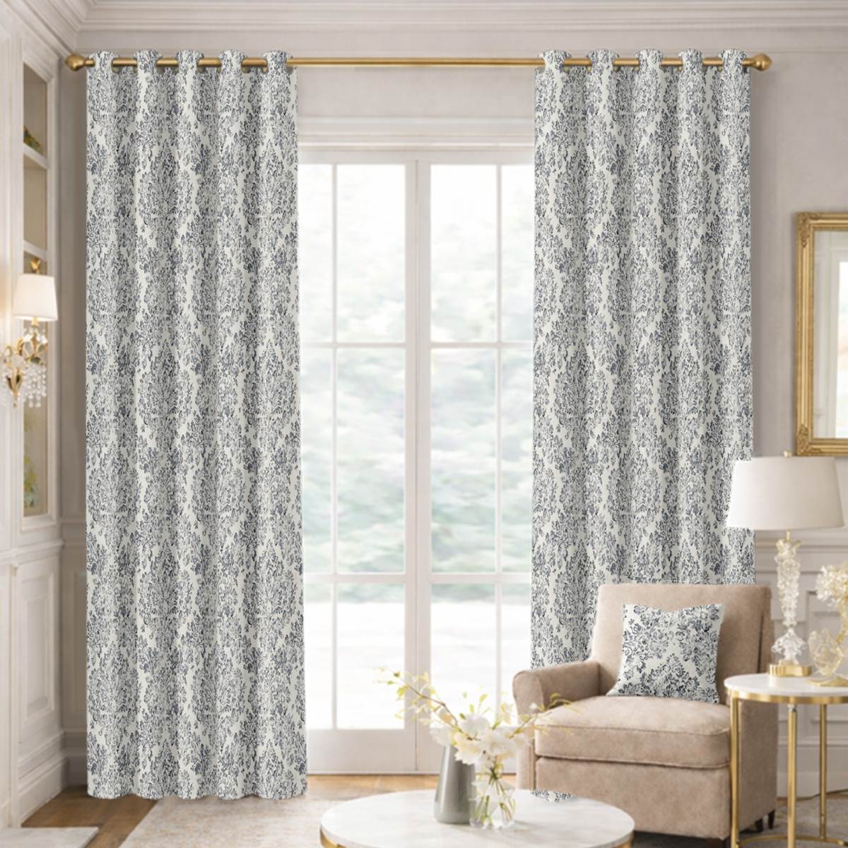 Custom Grommet Drapes in Villa - Wedgewood Grey